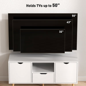 Meuble TV avec rangement pour téléviseur jusqu'à 50 pouces, blanc