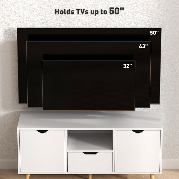 Meuble TV avec rangement pour téléviseur jusqu'à 50 pouces, blanc