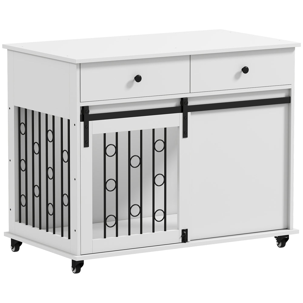 39-inch crate cabinet with 2 drawers, casters, and sliding door