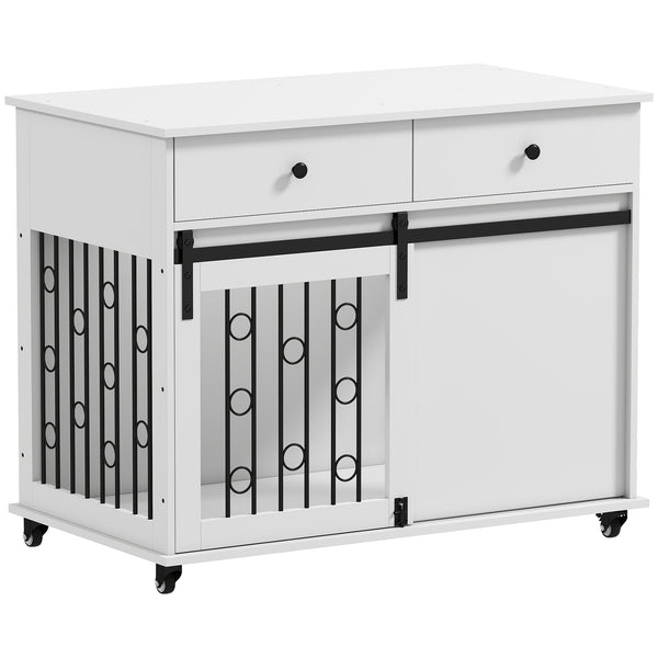 Meuble cage de 39 pouces avec 2 tiroirs, roulettes et porte coulissante