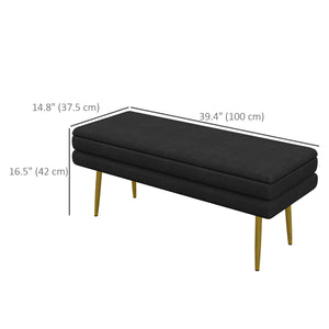Pouf de rangement en velours avec pieds en acier, noir