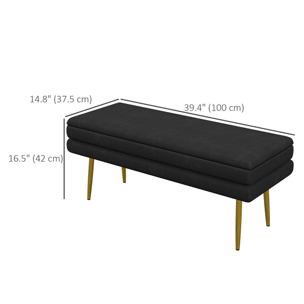 Pouf de rangement en velours avec pieds en acier, noir