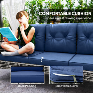 Ensemble de meubles de jardin 6 pièces avec chaises de jardin, poufs, canapé, table en verre et coussins, bleu marine