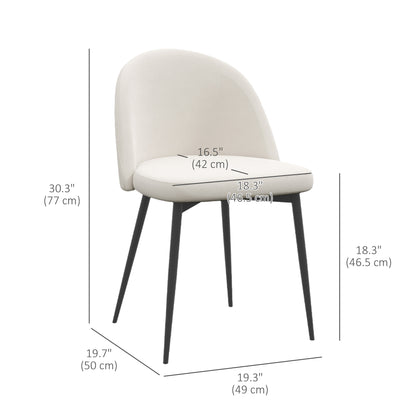 Lot de 2 chaises de salle à manger rembourrée en velours pour salon et salle à manger, blanc crème
