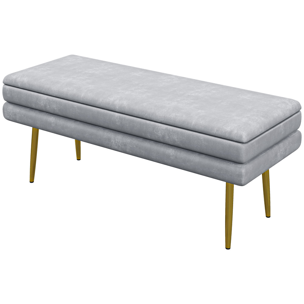 Pouf de rangement en velours avec pieds en acier, gris