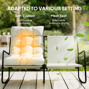 Outdoor Rocking Loveseat with Cushions and Mesh Seat, Light Grey