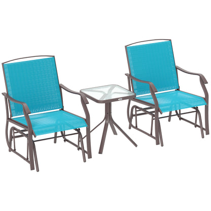 Ensemble de 3 chaises avec assise en maille respirante et table en verre, bleu