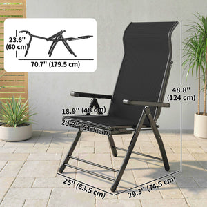 Folding Patio Chairs Set of 2, 5-Position Outdoor Lounge Chairs with High Back, Retractable Footrest, Black