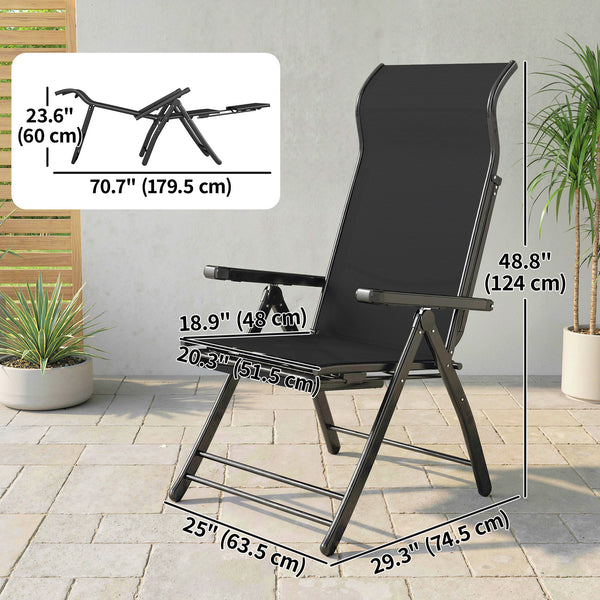 Folding Patio Chairs Set of 2, 5-Position Outdoor Lounge Chairs with High Back, Retractable Footrest, Black