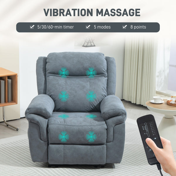 Fauteuil inclinable électrique avec massage vibrant et repose-pieds – Bleu/gris