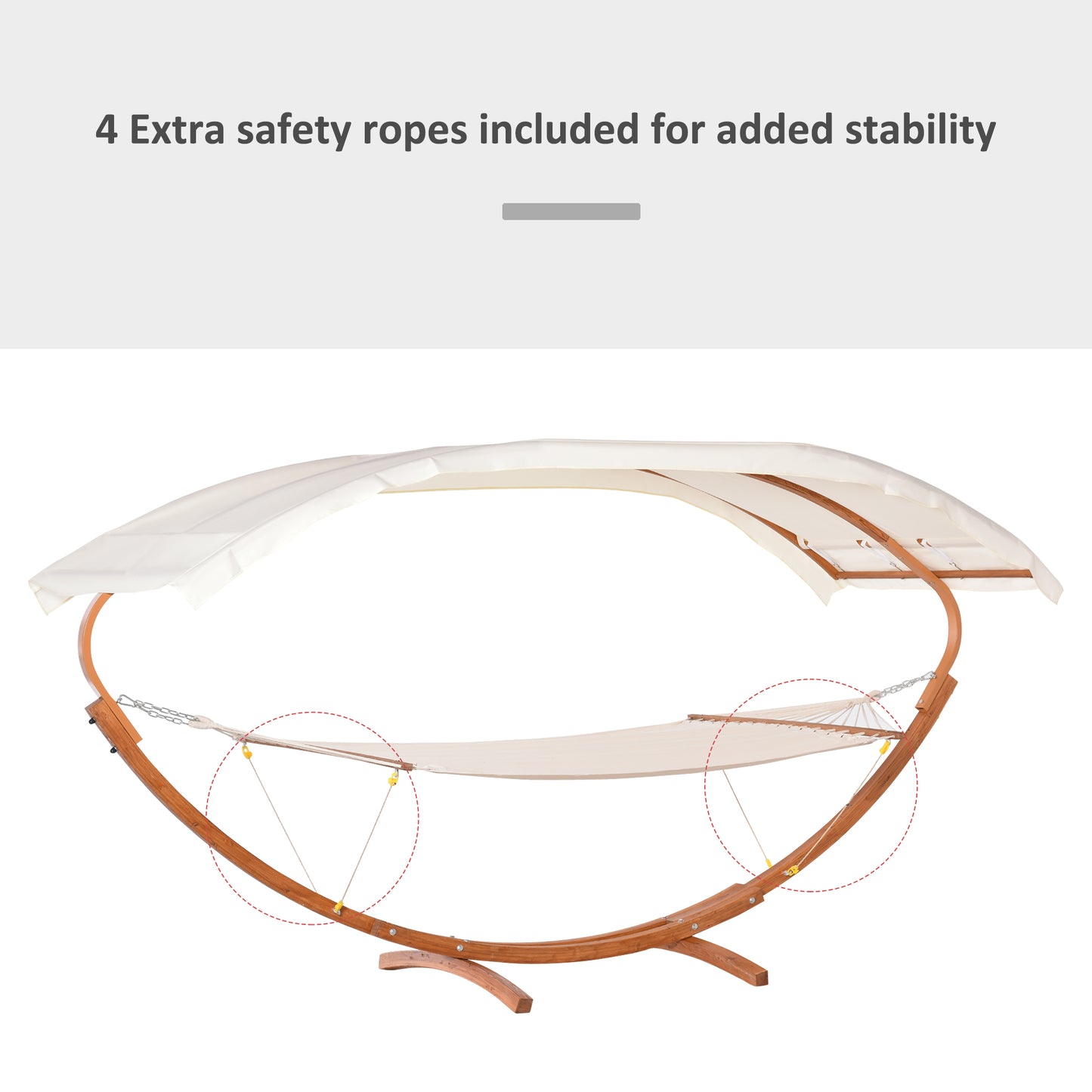 Ensemble hamac-lit et support pour 2 personnes avec baldaquin en bois, blanc/teck