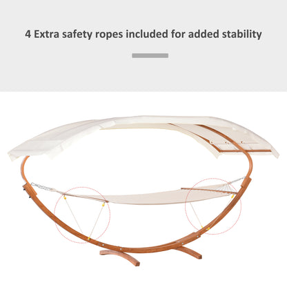 Ensemble hamac-lit et support pour 2 personnes avec baldaquin en bois, blanc/teck