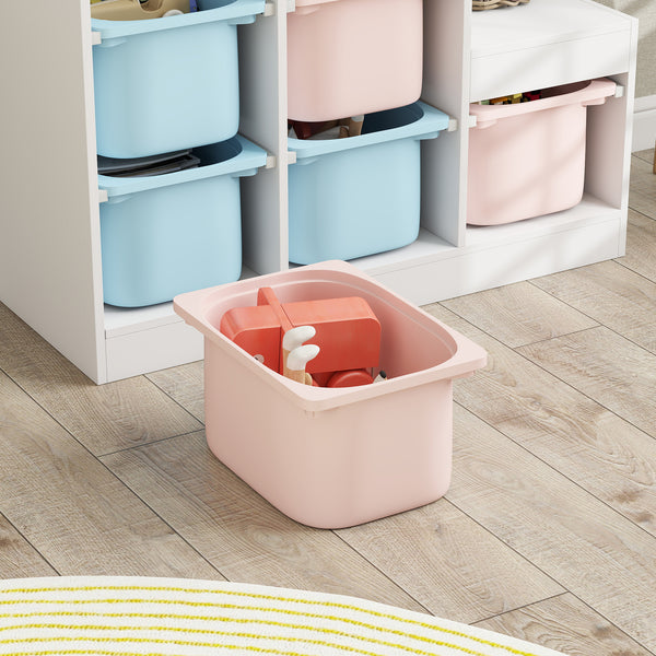 Étagère de rangement à 3 niveaux avec 6 bacs en plastique, bleu et rose
