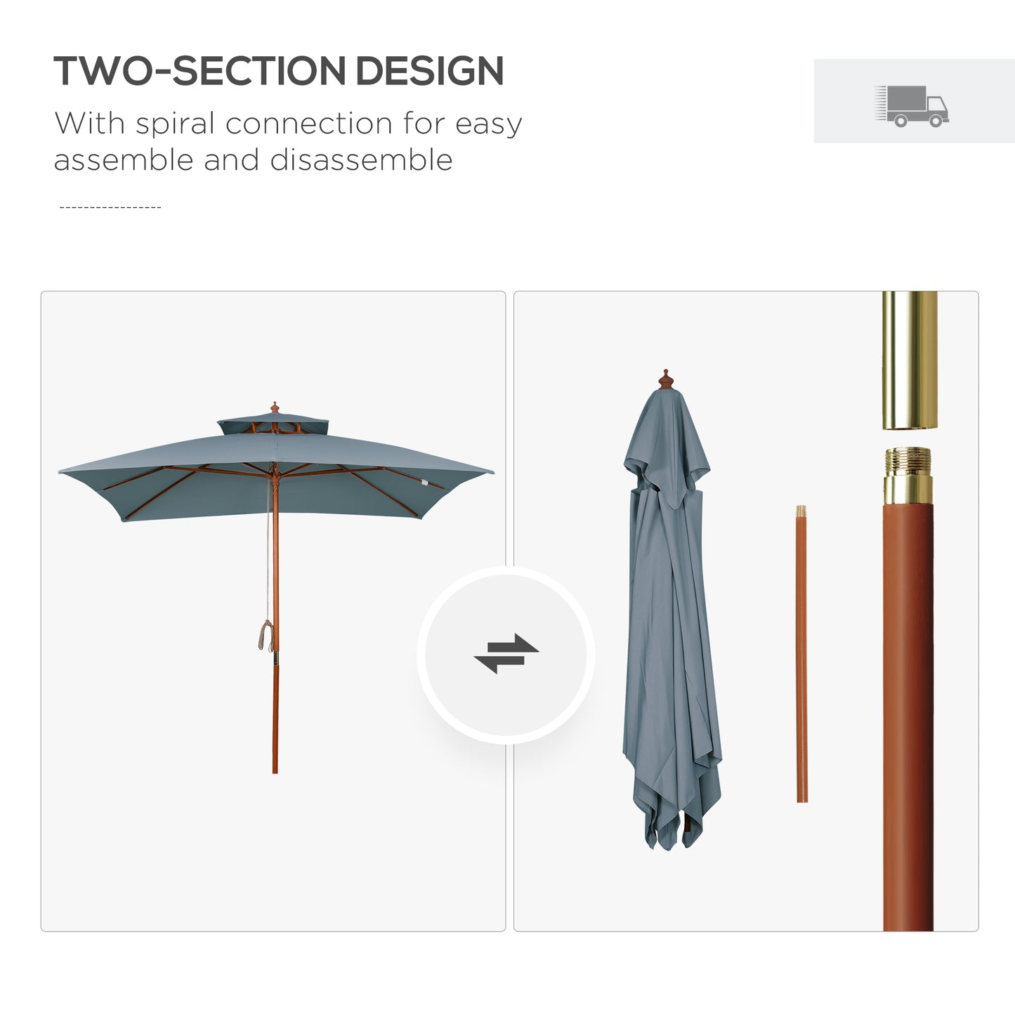 Outsunny 10x10ft Garden Market Parasol Wood Square Patio Umbrella Sunshade Canopy with 2 Pulley Pagoda Style Dark Gray |
