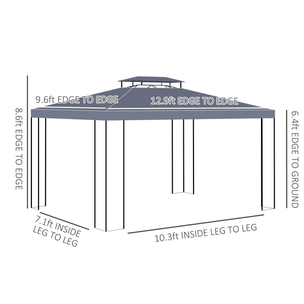 10' x 13' Outdoor Gazebo, Double Roof Patio Gazebo Canopy Shelter with Screen Decorate Corner Frame, Gray