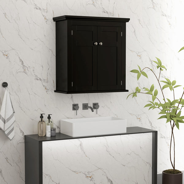 Armoire de salle de bain avec étagères réglable, noir
