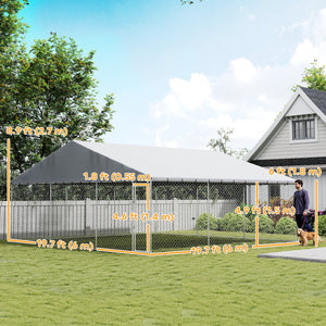 Heavy Duty Outdoor Dog Kennel with Waterproof Roof, Secure Latch, Chain Link Dog Run for Backyard, 19.7' x 19.7' x 8.9'