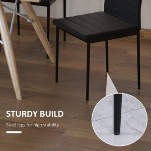 Set of 4 high-back dining chairs in faux leather with metal legs, black