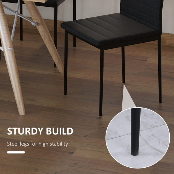 Set of 4 high-back dining chairs in faux leather with metal legs, black