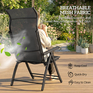 Folding Patio Chairs Set of 2, 5-Position Outdoor Lounge Chairs with High Back, Retractable Footrest, Dark Grey