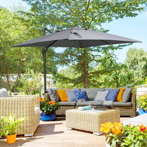 Parasol déporté carré avec pied en croix, gris foncé