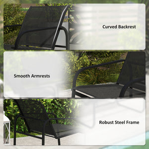 Ensemble de mobilier de patio 4 pièces comprenant 2 causeuses, 2 fauteuils et une table à plateau en verre, noir