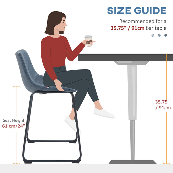 Set of 2 vintage-style faux leather bar stools, blue