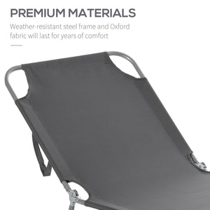 Folding Outdoor Lounge Chair, Portable Reclining Beach Lounger with Breathable Mesh Fabric, Sun Lounge Bed Camping Cot for Patio, Garden, Poolside, Grey