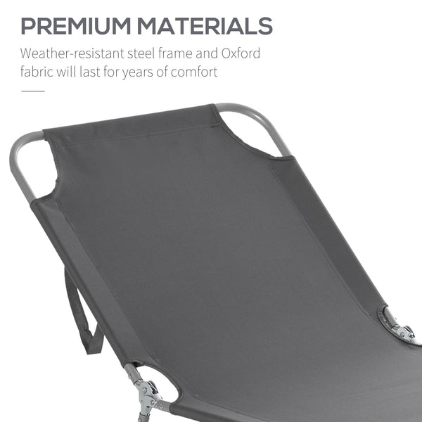 Folding Outdoor Lounge Chair, Portable Reclining Beach Lounger with Breathable Mesh Fabric, Sun Lounge Bed Camping Cot for Patio, Garden, Poolside, Grey