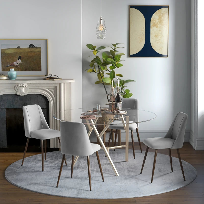 Set of 4 velvet upholstered dining chairs, grey