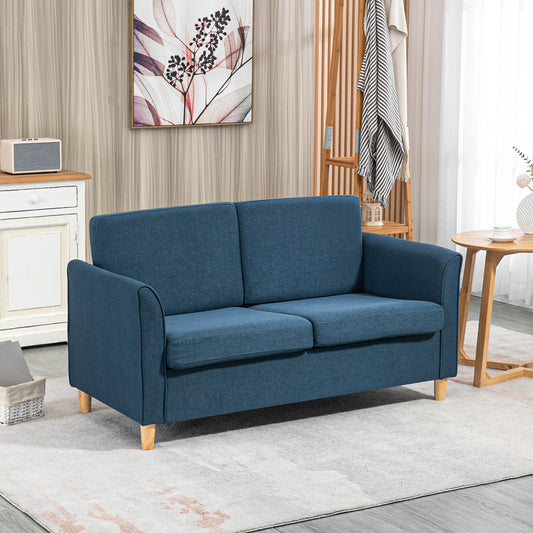 HOMCOM 2 Seater Sofa with Armrests and Wooden Legs for Living Room, Bedroom, Blue