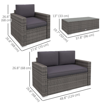 Outdoor furniture set with table, wicker furniture, loveseat and 2 chairs, gray