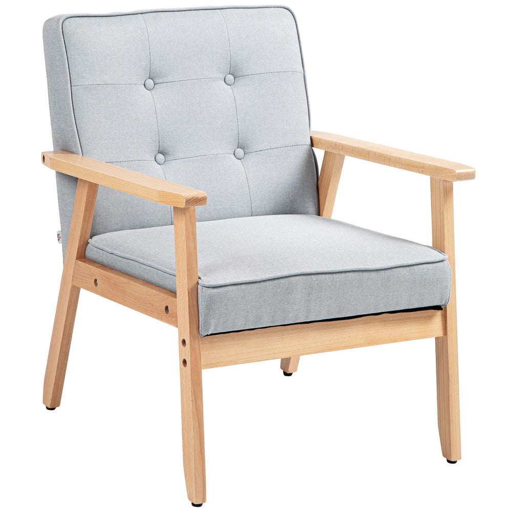 Fauteuil d'appoint avec dossier capitonné et pieds en bois, gris clair