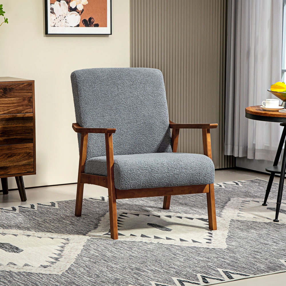 Fauteuil de salon avec assise large et rembourrage épais, gris