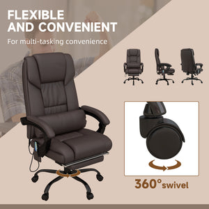 6-point reclining vibrating massage chair with retractable footrest, brown
