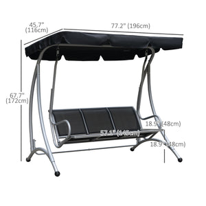 3-Seater Outdoor Swing Chair Bench with Adjustable Canopy, Black