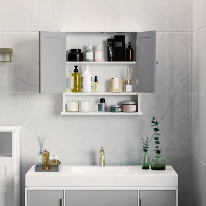 Armoire à pharmacie avec portes doubles, blanc et gris