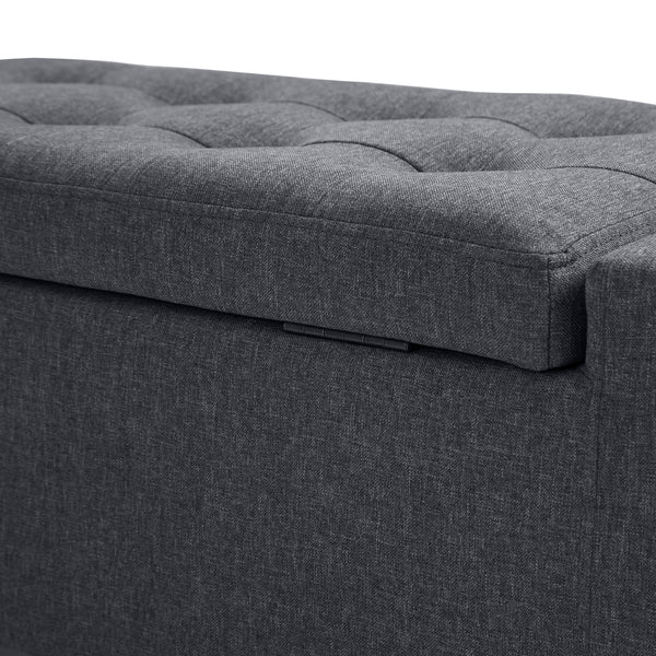 Banc ottoman de rangement en lin avec motif capitonné