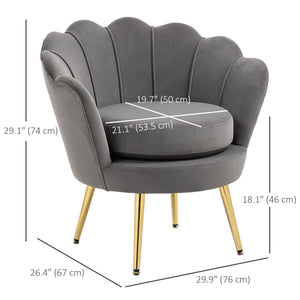 Fauteuil d'appoint lotus en tissu velours avec pieds en métal doré, gris