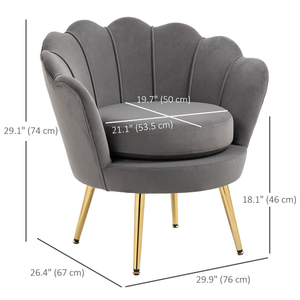 Fauteuil d'appoint lotus en tissu velours avec pieds en métal doré, gris