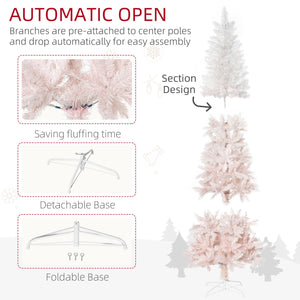 Sapin de Noël artificiel de 5 pieds avec ouverture automatique, rose et blanc