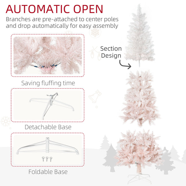 Sapin de Noël artificiel de 5 pieds avec ouverture automatique, rose et blanc