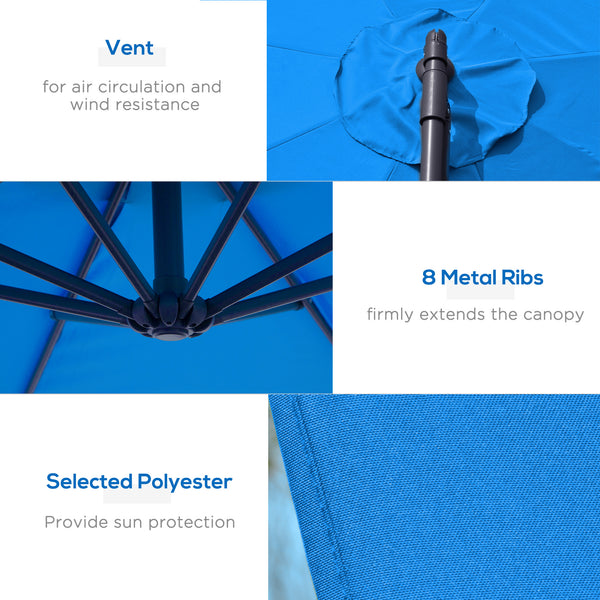 Parasol déporté de 3 m avec base, parasol suspendu à bras articulé, bleu