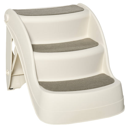 Escalier pliable portable pour petits chiens avec marches antidérapantes pour lits et canapés, couleur crème
