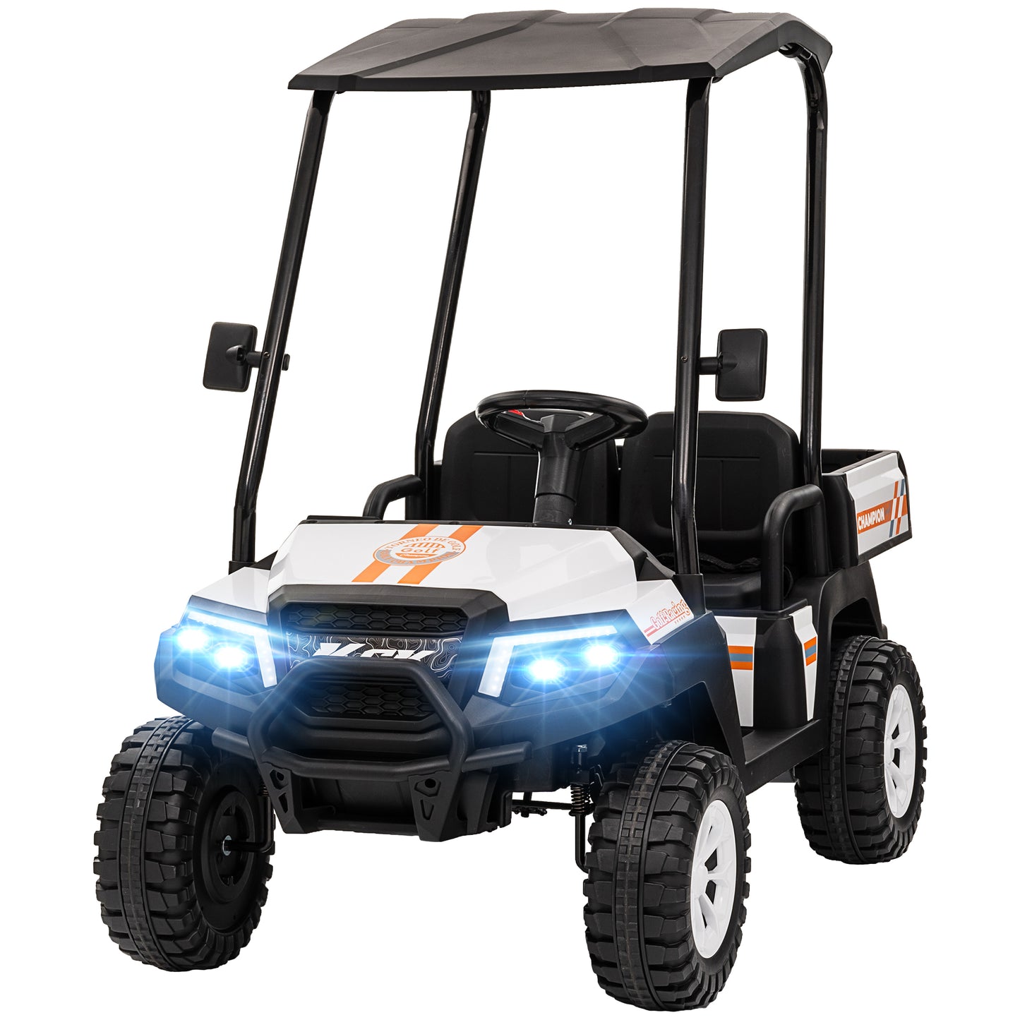 Qaba 24V 2-Seater Electric Ride-On Car for Kids with Remote Control, 4-Wheel Spring Suspension, Soft Start, Storage, Sun Visor, White