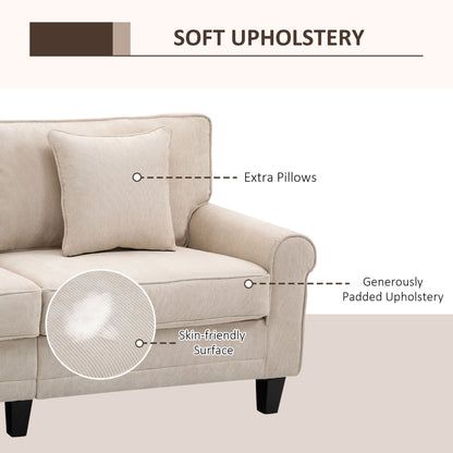 HOMCOM Modern 3-seater sofa, corduroy fabric, pine legs and rolled armrests, beige