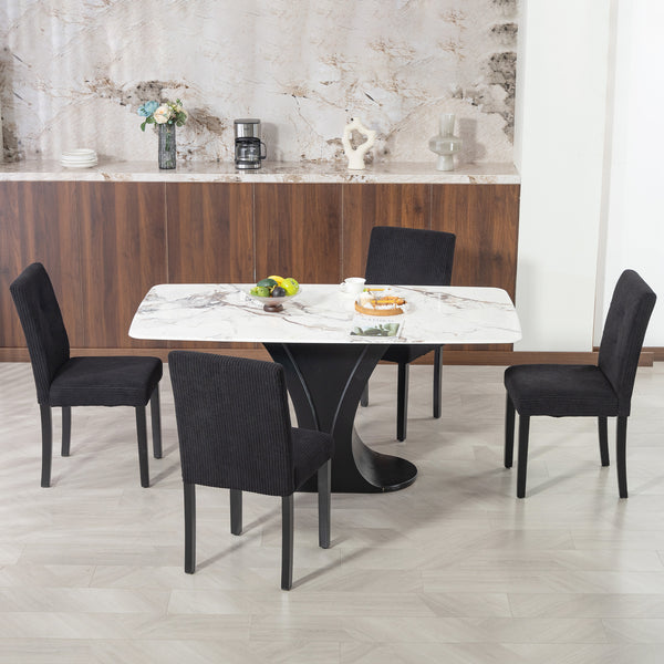 Ensemble de 4 chaises de salle à manger avec pieds en bois d'hévéa et assise rembourrée, noires