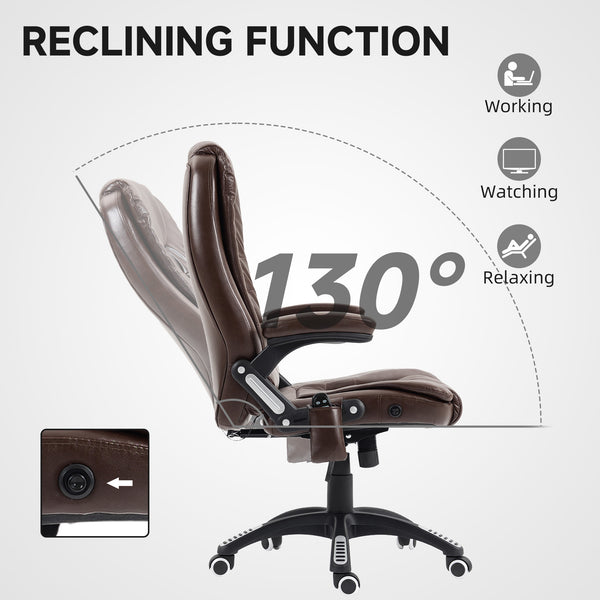 Fauteuil de bureau inclinable et massant avec dossier haut et roulettes pivotantes, marron foncé