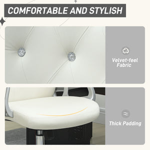Chaise de bureau en velours avec roulettes pivotantes, hauteur réglable, fonction inclinable, blanc cassé