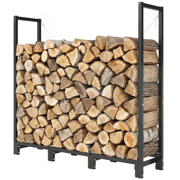 Adjustable width and height outdoor firewood rack, 616 lb capacity – Black